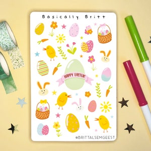 Hoja de pegatinas - Pascua - Bullet Journal Hoja de pegatinas de huevos de Pascua, linda pegatina BUJO Spring Doodle, pegatinas de temporada, álbum de recortes festivo