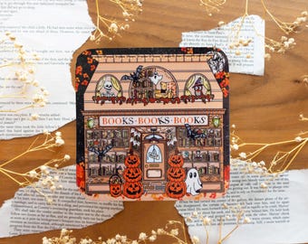 Posavasos de librería de Halloween - Regalo para amantes de los libros / Frente de librería - Accesorio de escritorio - Ambiente acogedor de otoño con calabaza espeluznante
