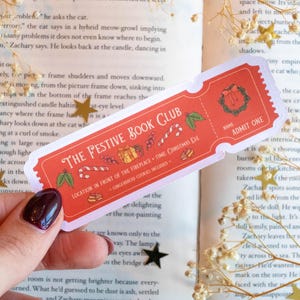Sticker - Festive Christmas Book Club Ticket - Einzelne Sticker mit Cozy Holidays und Lebkuchenbuch-Doodles - Journal Bujo Accessoire