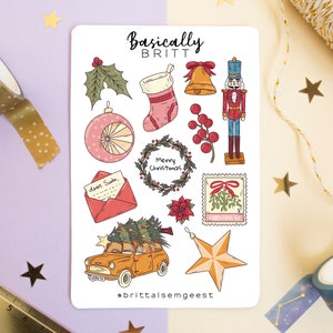 Kerstmis - Stickersheet / / Bullet Journal Baubles Stickers, Leuke BUJO Doodle Sticker, Seizoensgebonden Stickers, Feestelijke Vintage Vakantie Scrapbook