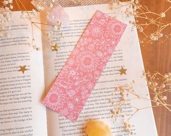 Pink Doodle Flower Bookmark - Sunny Book Mark - Sunflower Tulip Mushroom Picknick Reading Accessoire
