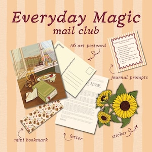 Clube de Correspondência de Abril - Magia Diária: Correspondência Mensal | Cartões Postais, Adesivos e Cartas Artísticas | Presente para um Estilo de Vida Tranquilo | Amantes de Correspondência/Cartões Postais