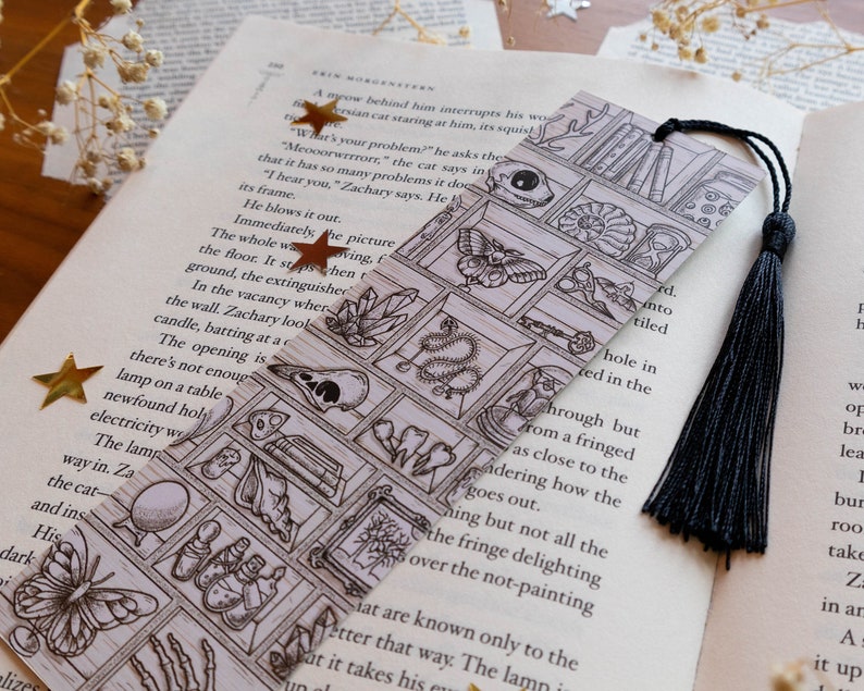 Cabinet of Curiosities Bookmark Witchy Magical Cozy Vibes Curiosity Cabinet Reading Accessoire Crystals, Butterflies, Books, Shells image 5