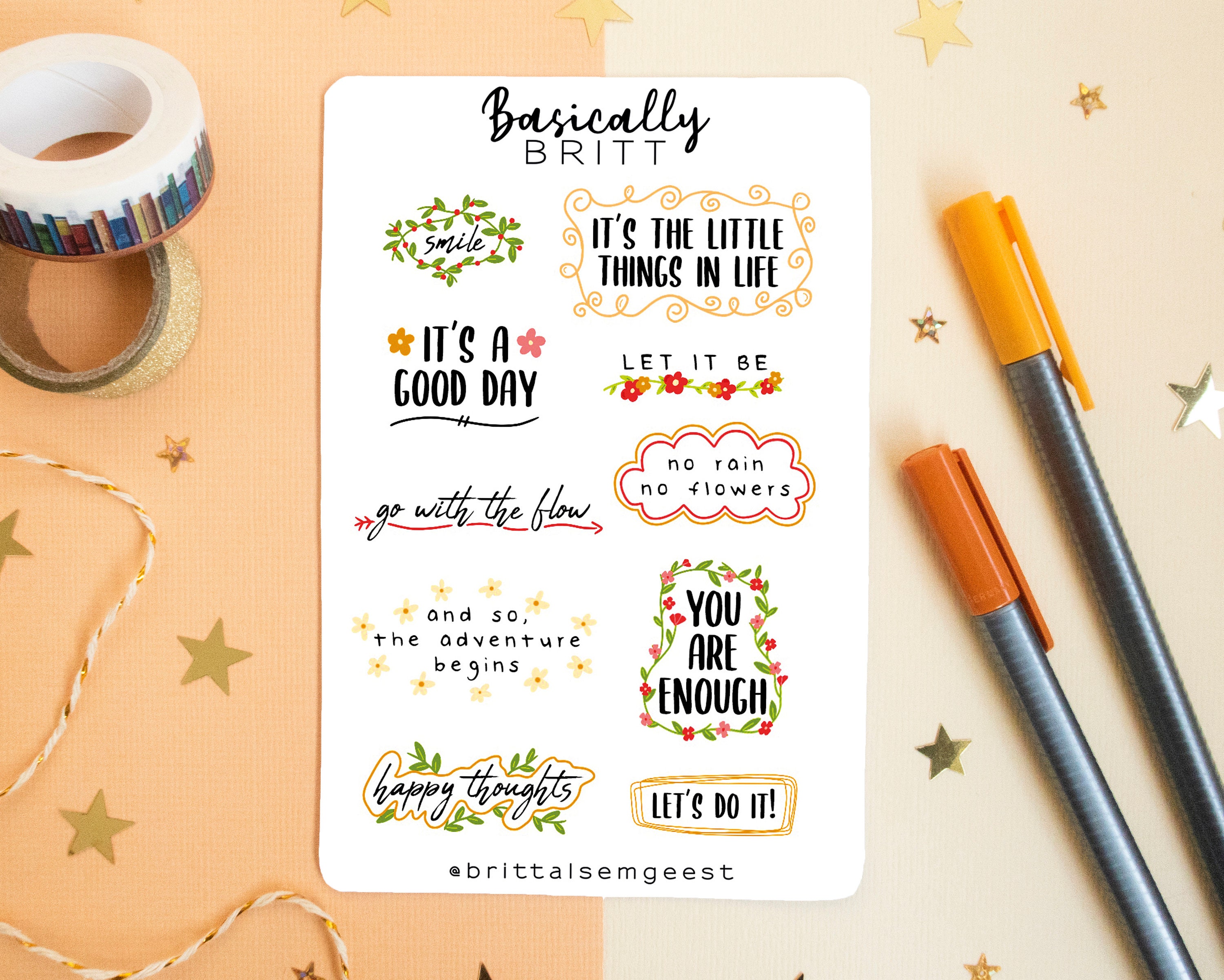 Sticker Sheet Inspirational Quotes Bullet Journal Quote Stickers BUJO  Stickersheet Inspiring Sticker Set, Botanical, Cute Flowers 