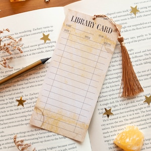 Bibliotheekkaartbladwijzer Reading Tracker - Retro vintage boektracking-leesaccessoire - met of zonder kwastje - Dark Light Academia