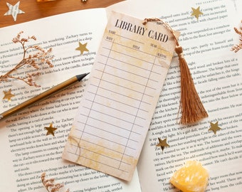 Library Card Bookmark Reading Tracker - Retro Vintage Book Tracking Reading Accessoire - With or without tassel - Dark Light Academia