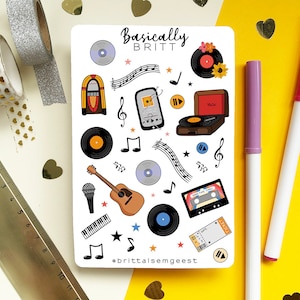 Stickervel - Muziek- en muzikale Bullet Journal-themastickers, schattig BUJO Doodle-stickervel, concertstickers, plakboek
