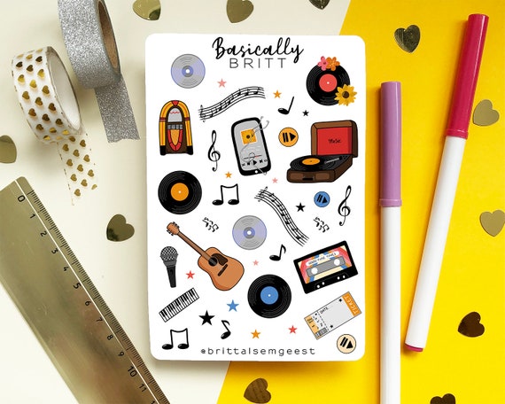 Music Stickersheet // Bullet Journal Musical Themed Stickers, Cute