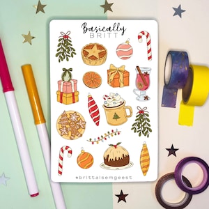 Kerstmis - Stickersheet // Bullet Journal Kerstballen Stickers, Cute BUJO Doodle Sticker, Seizoensgebonden Stickers, Feestelijke Peperkoek Scrapbook