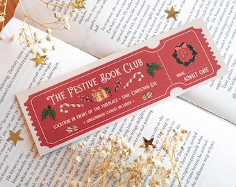 Bookmark Festive Christmas Book Club Ticket Book Mark - Cute and Whimsical Christmas Reading Accessoire for December - Holiday Bookmark
