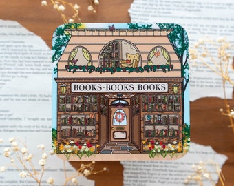 Spring Bookstore Coaster - Bookish Gift Present / Bookshop front - Desk Accessoire - Cozy Spring and Summer Book Vibes