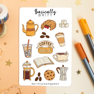 Pause café - Feuille d’autocollants - Autocollants Bullet Journal, Autocollant Doodle mignon, Académie légère, Académie sombre, Français Esthétique Café