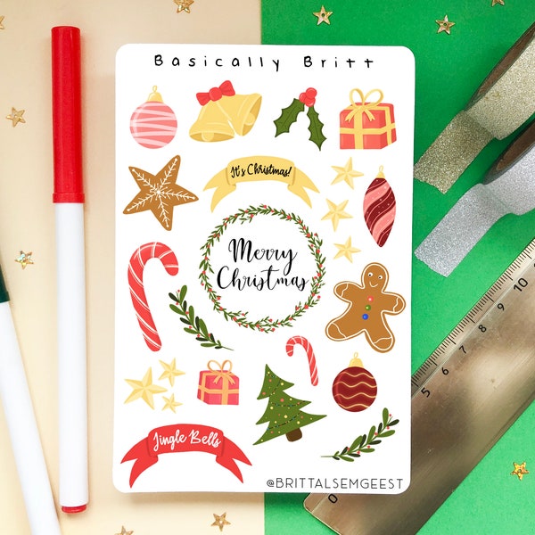 Christmas - Stickersheet // Bullet Journal Baubles Stickers, Cute BUJO Doodle Sticker, Seasonal Stickers, Festive Gingerbread Scrapbook