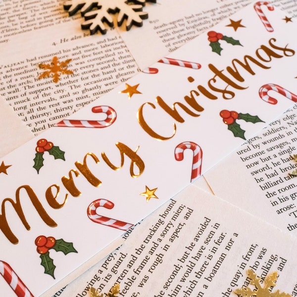 GOLD FOIL Christmas Bookmark - Merry Christmas - Xmas Bookworm Gift for Book Lovers & Readers