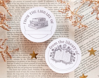 Set of 2 Ex Libris Stickers - Bookish Library Stickers - Stack of Books Botanical - Librarian Labels Self Adhesive Stickers