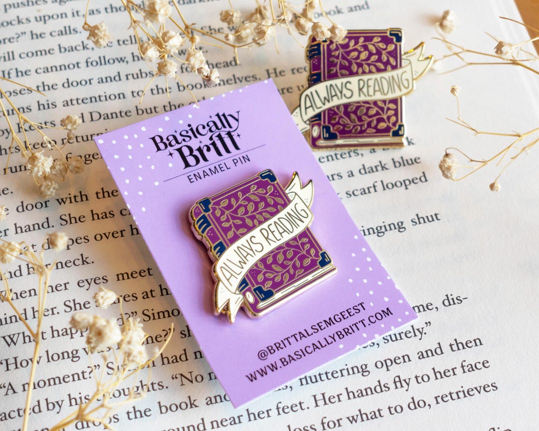 Enamel Pin // Always Reading Bookish Gold Hard Pin With Butterfly Clasp ...