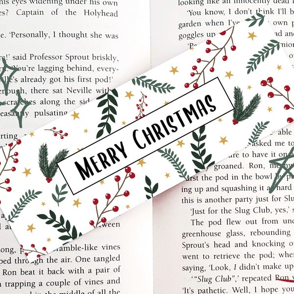 Merry Christmas Bookmark - Cute Doodles Festive December Themed Book Mark - Digital Art Bookish Item