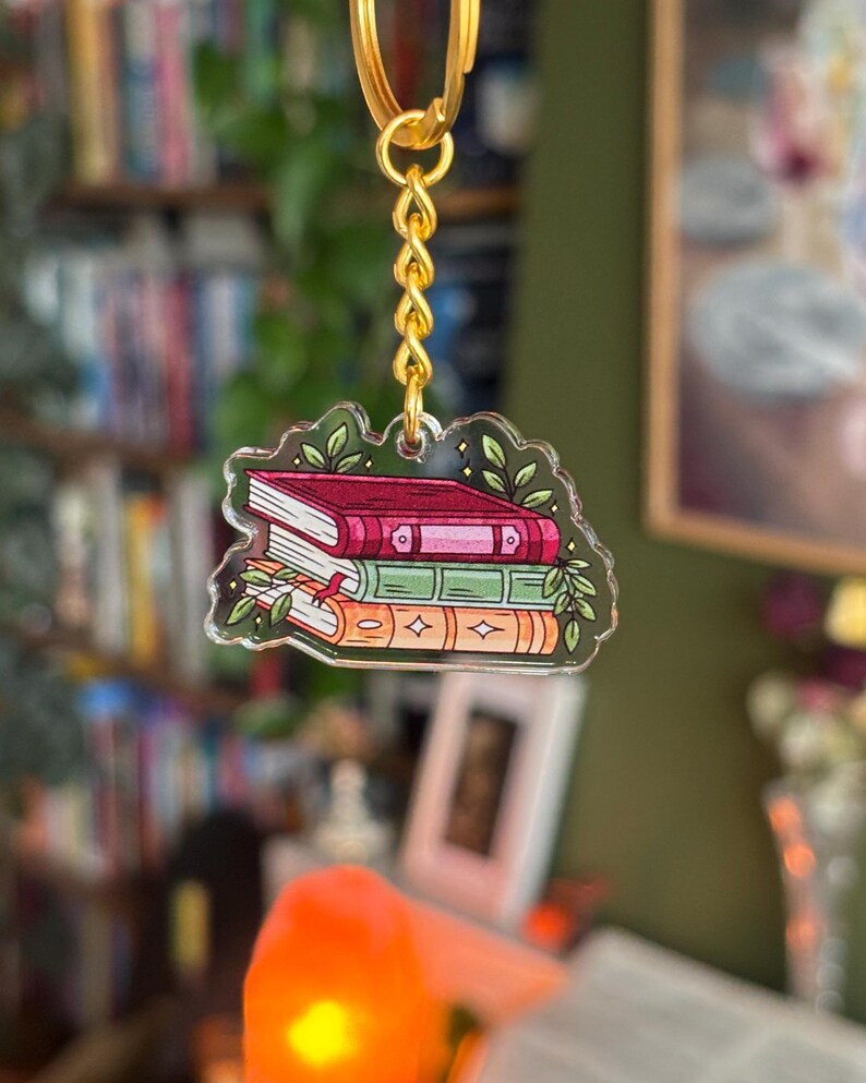 Keychain Stack Keychain - Stack of Books - Acrylic Transparant Key Chain With Bookish ...