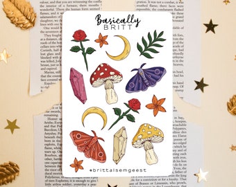 Sticker Sheet - Woodland - Bullet Journal Stickers, Cute BUJO Doodle Stickersheet, Seasonal Stickers, Fall Scrapbook Nature Toadstool