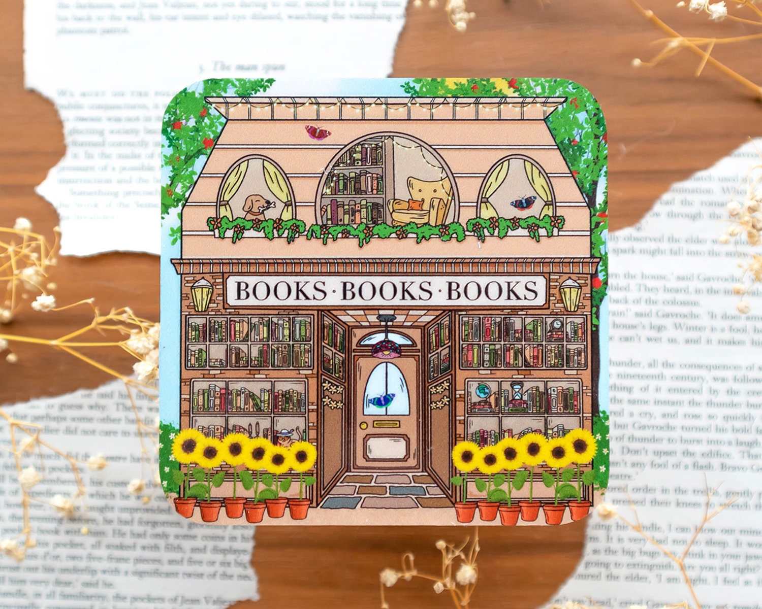 Summer Bookstore Coaster - Bookish Gift Present / Bookshop front - Desk Accessoire - Cozy Summer and Sunny Book Vibes