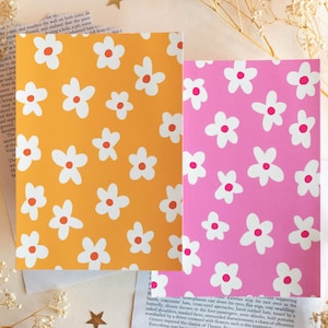 Flowers Postcard A6 - Yellow & Pink Minimalistic Flower Greeting Cards - Post Cards set of 2