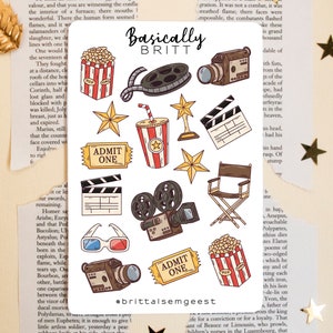 Movie Journal - Stickersheet - Bullet Journal Film Sticker, süße BUJO Sticker Set, TV Serien, Kinokarte, Popcorn, Soda, Kamera