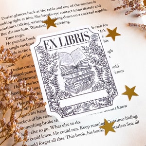 Ex Libris Stickers - Leesachtige bibliotheekstickers - Stapel boeken Botanisch - Bibliothecaris Etiketten Zelfklevende stickers