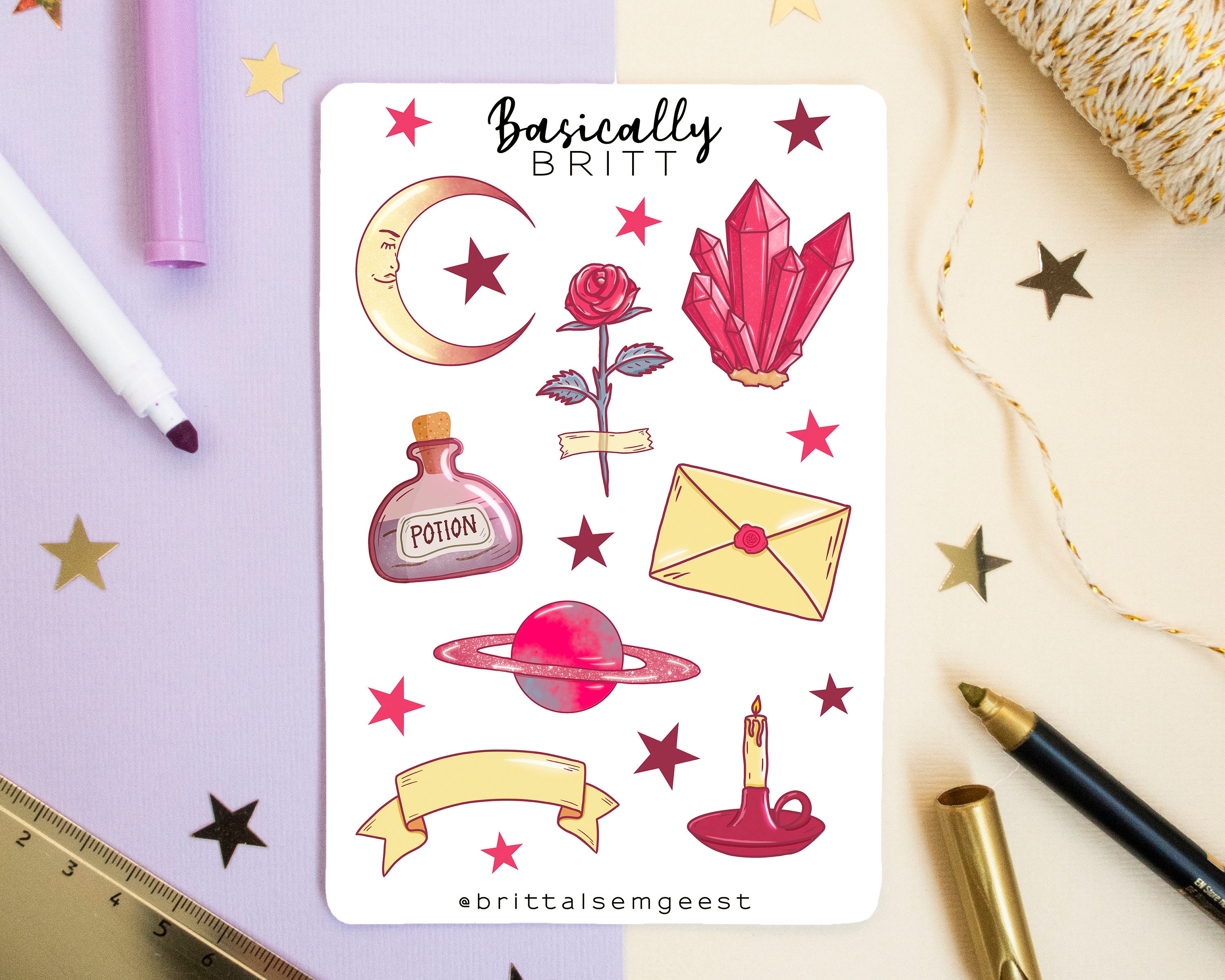 Mystica Printable Journal Stickers, Witchy Sticker Set for