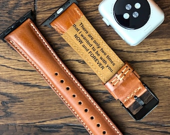 Correa de cuero personalizada para Apple Watch de 38 mm, 40 mm, 42 mm, 44 mm, 45 mm, 46 mm y 49 mm. Correa para hombre y mujer con monograma personalizado. Regalo de San Valentín para él o para papá.