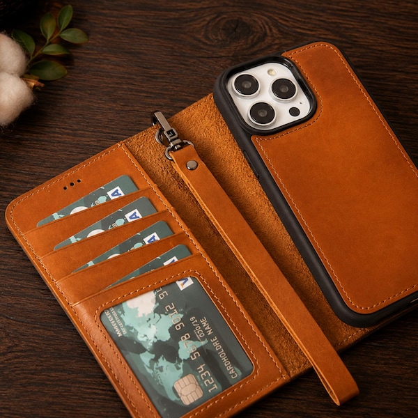 Wallet Phone Case for iPhone, Personalized Leather RFID Card Holder iPhone 18 17 16 Pro Max 15 14 13 12