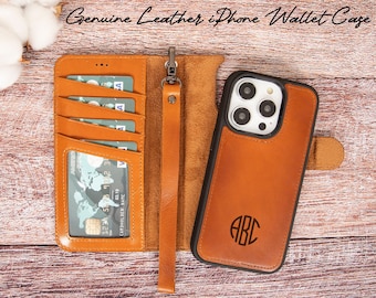 Personalized Leather iPhone 15 Pro Max Wallet Case iPhone 14-13-12-11 Pro Case iPhone 7-8-SE Cover with Card Holder RFID MagSafe Gift Women