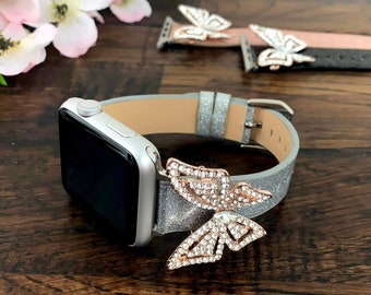 Butterfly Cute Apple Watch Band 38mm Leather 40mm 42mm 44mm Woman Apple Strap Anime Artificial Diamond Band Fitbit Versa Apple Watch Band