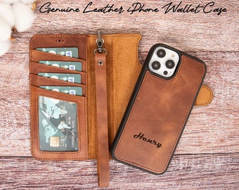 Leather Wallet Case For iPhone 16 Pro Max, iPhone 15-14-12-11 Pro Case, iPhone 7-8-SE Cover Card Holder RFID MagSafe Personalized Gift Women