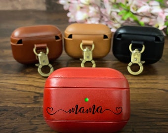Étui en cuir personnalisable pour AirPods Pro 1-2-3, porte-clés AirPods avec crochet, monogrammé, cadeau de Saint-Valentin