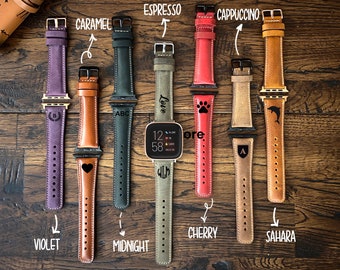Fitbit Versa 2 Band, Fitbit Versa 1 - 3 Brown Leather Band, Fitbit Versa Lite Band, Fitbit Versa Strap, Versa 2 Band Gift for Her / Him