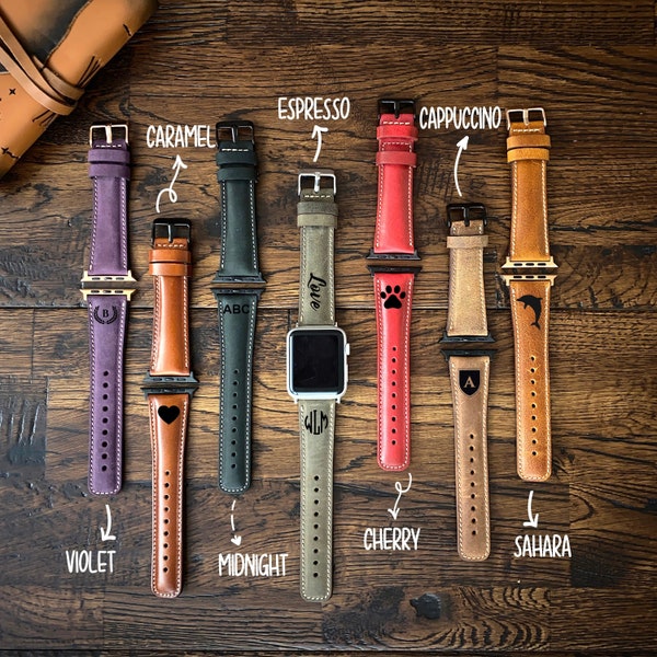 Real Leather Apple Watch Band 38mm 40mm 41mm 42mm 44mm 45mm 49mm Watch Strap Handmade Custom Apple Leather iWatch Gift Band for Women & Men