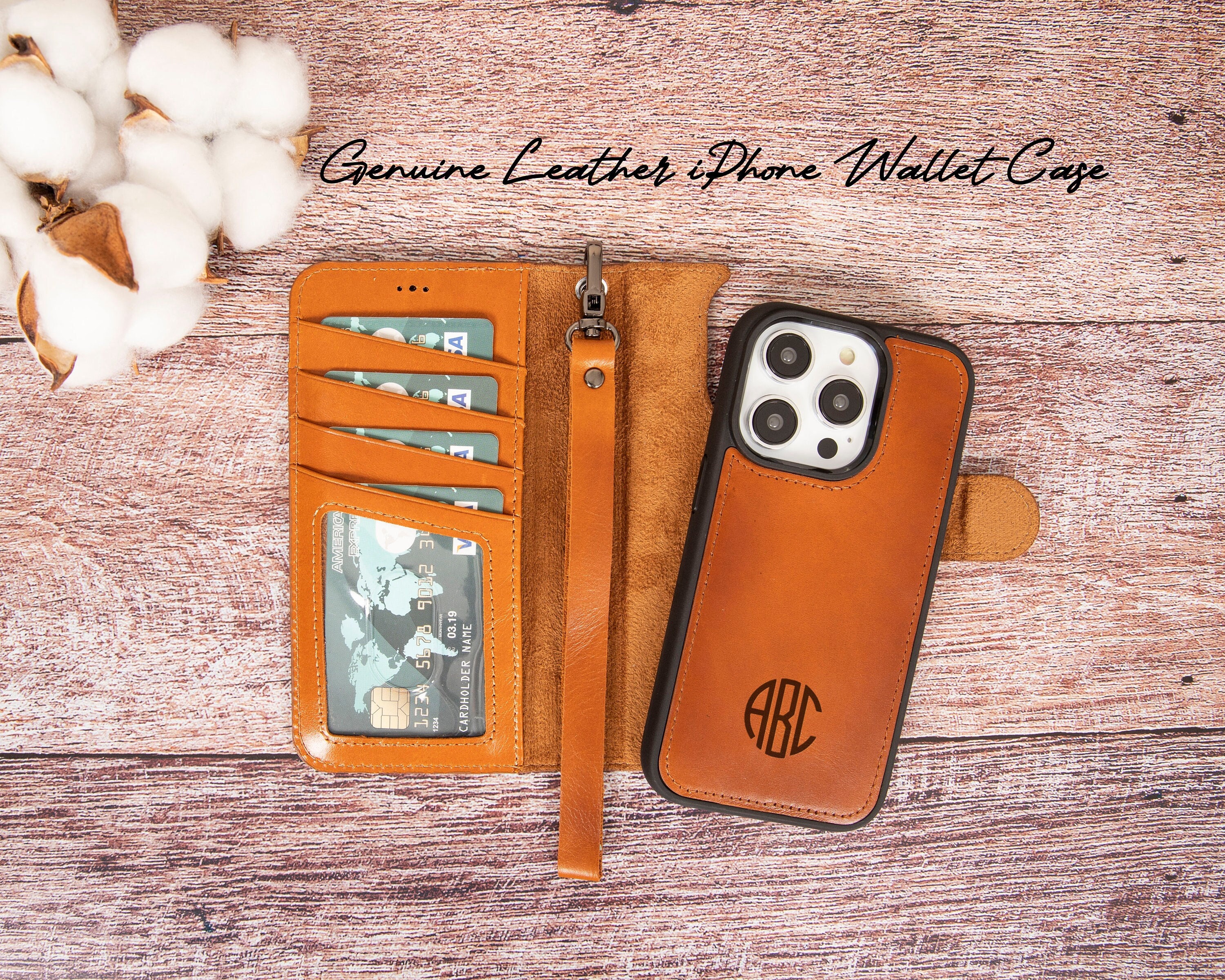 Personalized Leather iPhone 16 Pro Max Wallet Case iPhone 15-14-13-12-11 Pro Case iPhone 8-SE Cover with Card Holder RFID MagSafe Gift Women