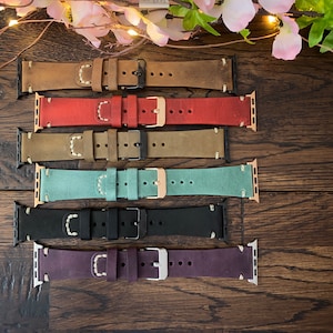 Apple Watch Armband 45 mm 49 mm, Lederuhr 40 mm Band, 42 mm 44 mm Uhrenarmband, 38 mm 41 mm Individuell personalisierte Ledergeschenk, Bügel mit Monogramm
