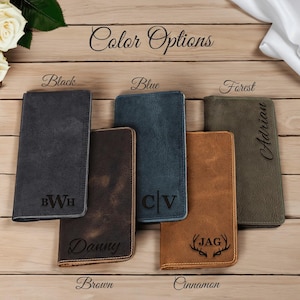 Funda para chequera grabada, cartera personalizada para él o ella, chequera de cuero para papá y mamá, regalos de aniversario para mujer.