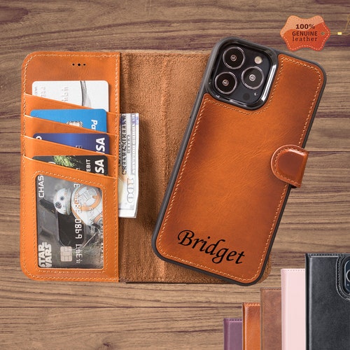 Iphone 14 Leather Wallet Cover Personalized Iphone - Etsy