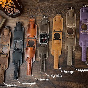 Leather Apple Watch Band 49-38mm Unisex Custom Handmade Apple Watch Band 46mm 45mm 44mm 42mm 41mm 40mm Watch Strap Gift Women Cuff Monogram