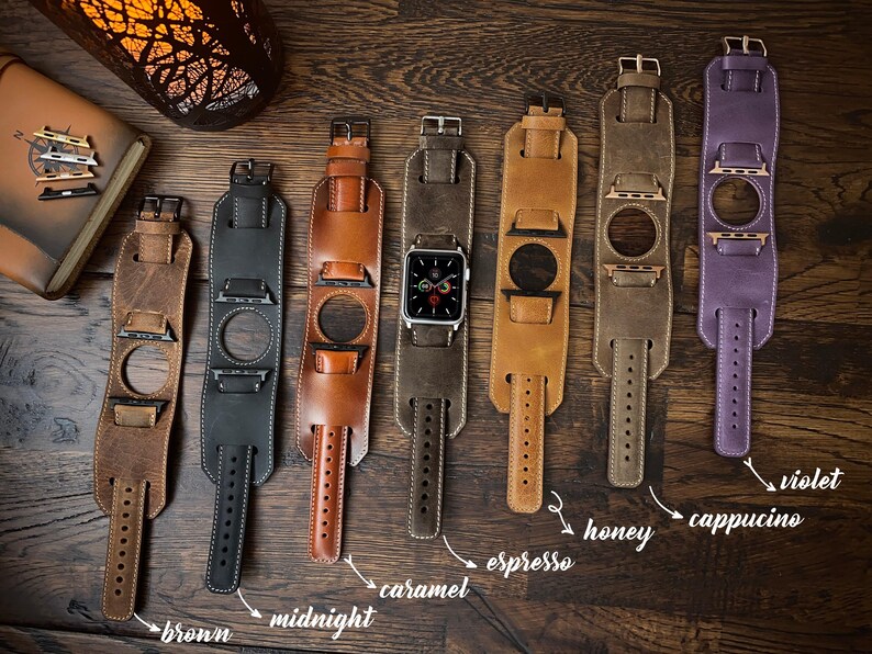Leather Apple Watch Band 49-38mm Unisex Custom Handmade Apple Watch Band 46mm 45mm 44mm 42mm 41mm 40mm Watch Strap Gift Women Cuff Monogram