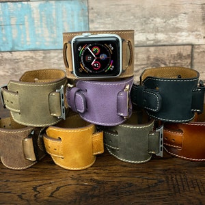 Leather Apple Watch Cuff Band 42mm Custom Apple Watch Band 44mm Man Woman Apple Watch 40mm Monogram Leather Apple Watch Band 38mm