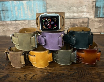 Leather Apple Watch Cuff Band 42mm Custom Apple Watch Band 44mm Man Woman Apple Watch 40mm Monogram Leather Apple Watch Band 38mm