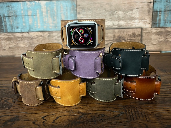 Leather Apple Watch Cuff Band 42mm 46mm 49mm Custom Apple Watch Strap 44mm Men Women Apple Watch 40mm Monogram Leather Apple Watch Band 38mm