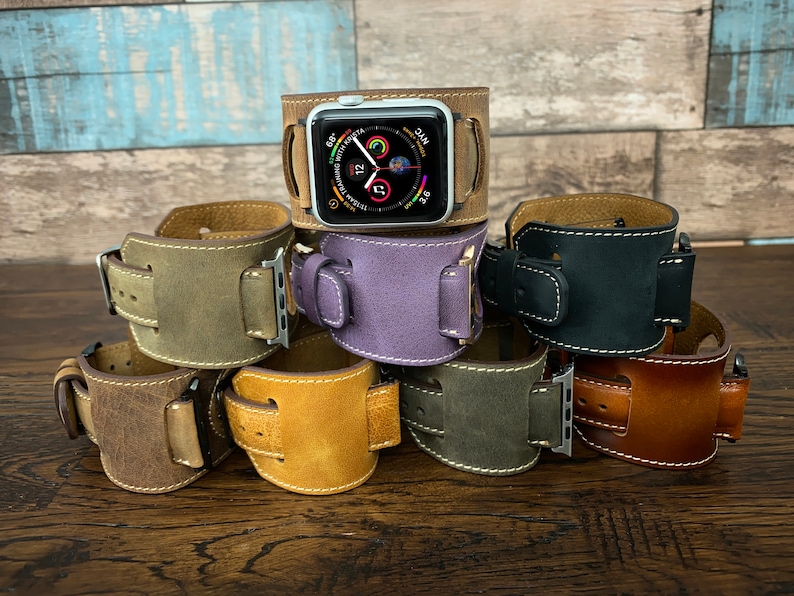 Leather Apple Watch Cuff Band 42mm 46mm 49mm Custom Apple Watch Strap 44mm Men Women Apple Watch 40mm Monogram Leather Apple Watch Band 38mm