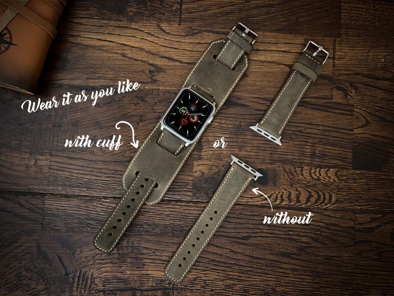 Leather Apple Watch Cuff Band 42mm 46mm 49mm Custom Apple Watch Strap 44mm Men Women Apple Watch 40mm Monogram Leather Apple Watch Band 38mm