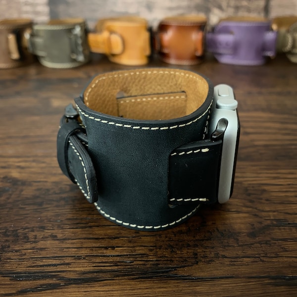 Black Apple Watch Band 42mm 45mm 49mm Women and Men Leather Gift Apple Watch Strap 44mm Strap 40mm 41mm iWatch Band 38mm Apple Watch Cuff