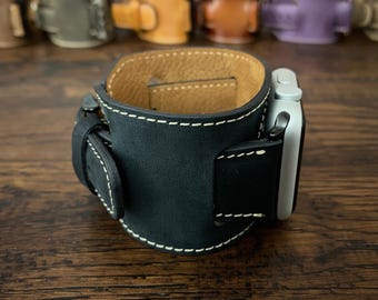 Black Apple Watch Band 42mm 45mm 46mm 49mm Women and Men Leather Gift Watch Strap 44mm Strap 40mm 41mm iWatch Band 38mm Apple Watch Cuff