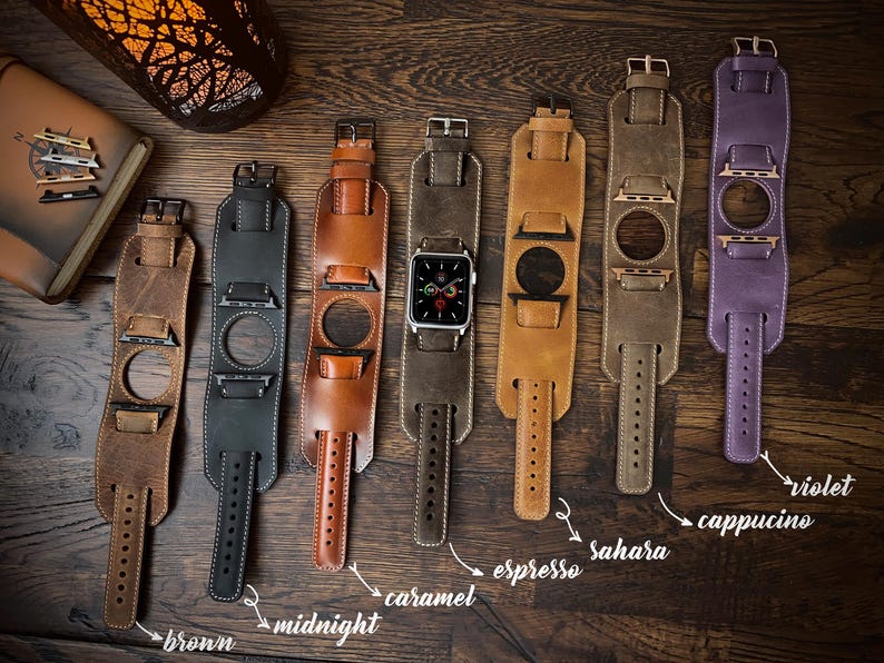 Leather Apple Watch Cuff Band 42mm 46mm 49mm Custom Apple Watch Strap 44mm Men Women Apple Watch 40mm Monogram Leather Apple Watch Band 38mm